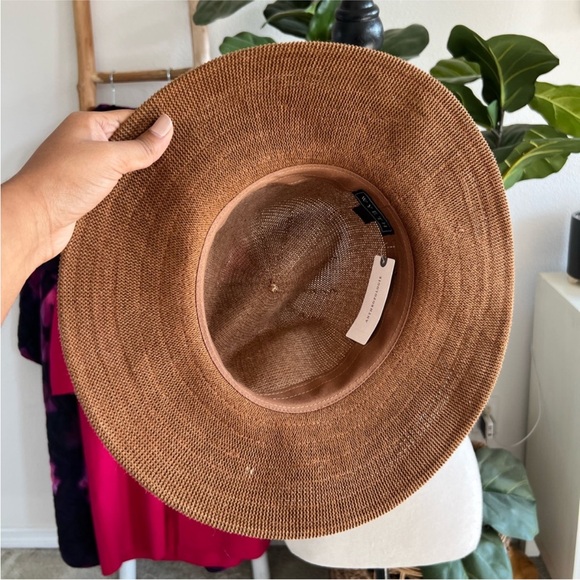 Anthropologie Wyeth Open Weave Brown Wide Brim Hat Textured Cowhide Band - Picture 5 of 11